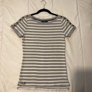 Ralph Lauren Grey White Striped Short Sleeve Top S